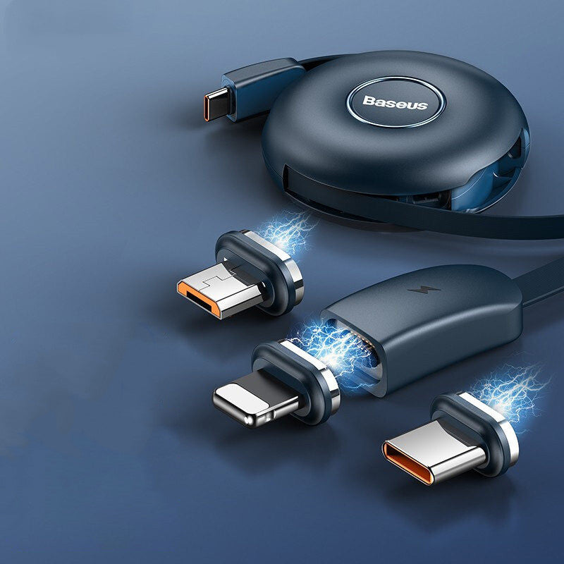 Skorter | 3-in-1 Portable Stretchable USB-C Charging Cable, with Magnetic Connectors (USB-C, Lightning & Micro), for Phone, Tablet & More