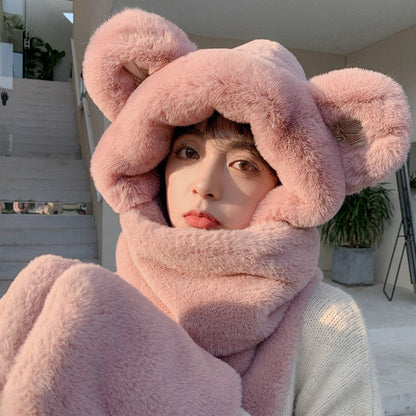 Skorter | 3-in-1 Cure Plush Bear Ear Winter Hat with Scarf & Gloves