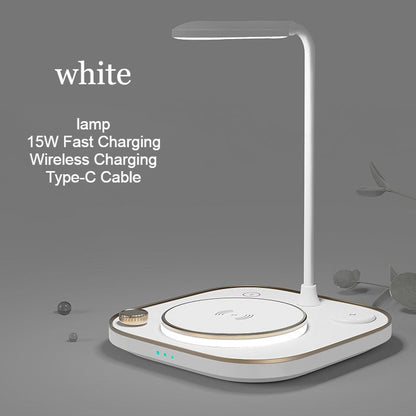 Skorter | 5-in-1 Desktop Lamp with 3 Wireless Charging Modules & Adjustable Light, for Home & Office