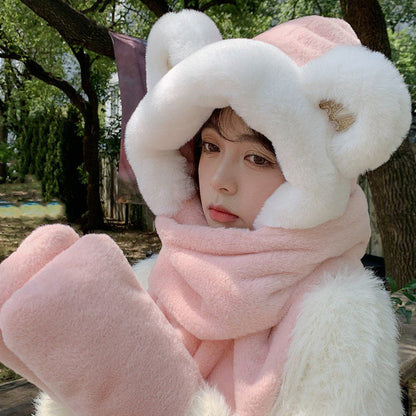 Skorter | 3-in-1 Cure Plush Bear Ear Winter Hat with Scarf & Gloves