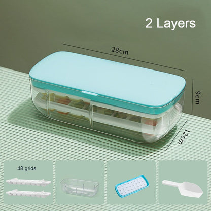 Skorter | 2-Tier 48 Grids Ice Cube Tray, with Clear Ice Cube Storage Box