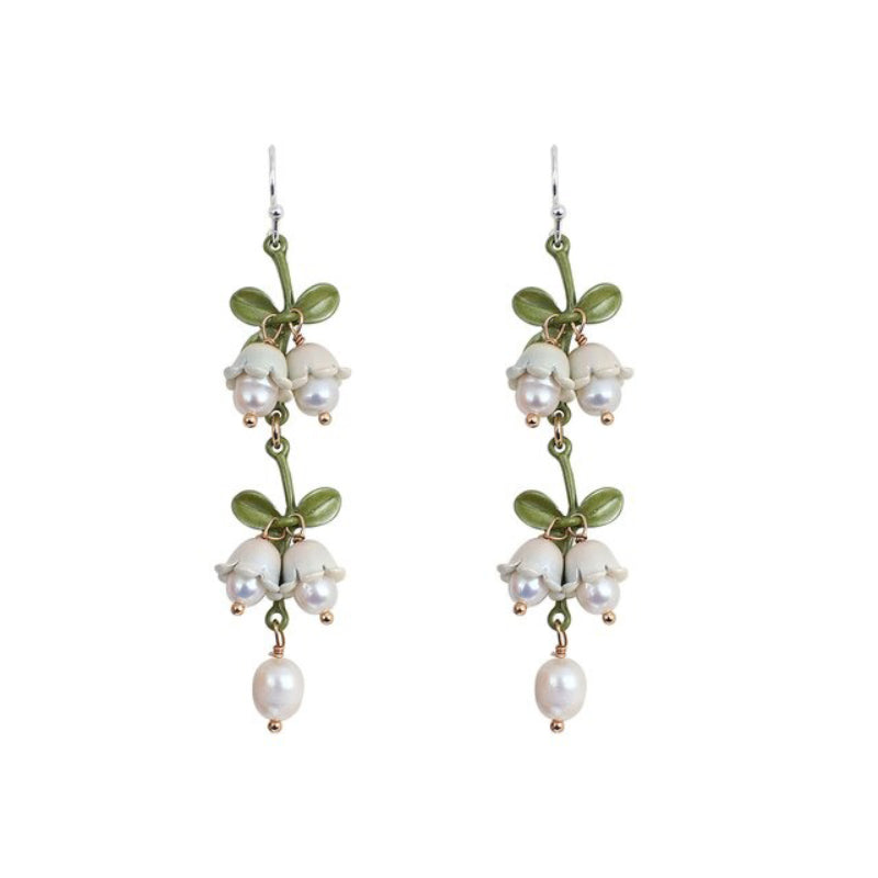 Skorter | Elegant White Flowers Bell Orchids Pearl Jewelry Collection