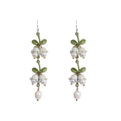 Skorter | Elegant White Flowers Bell Orchids Pearl Jewelry Collection