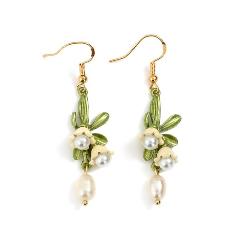 Skorter | Elegant White Flowers Bell Orchids Pearl Jewelry Collection