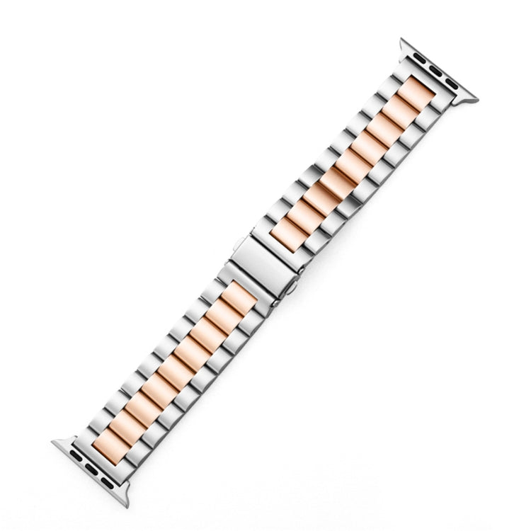 Skorter | Folding clasp 3 pearls stainless steel watch band for Apple Watch Ultra 49mm & Watch Ultra 2 49mm / Series 10 46mm / 9 & 8 & 7 45mm / SE 3 & SE 2 & 6 & SE & 5 & 4 44mm / 3 & 2 & 1 42mm (Silver + Rose gold)