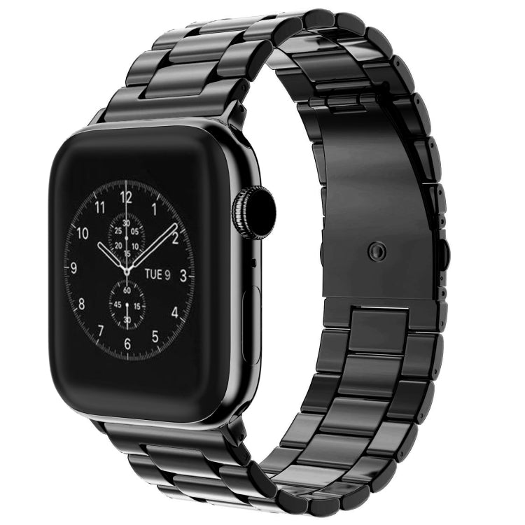Skorter | Folded buckle 3 pearls stainless steel watch strap for Apple Watch Ultra 49mm & Watch Ultra 2 49mm / Series 10 46mm / 9 & 8 & 7 45mm / SE 3 & SE 2 & 6 & SE & 5 & 4 44mm / 3 & 2 & 1 42mm (Black)