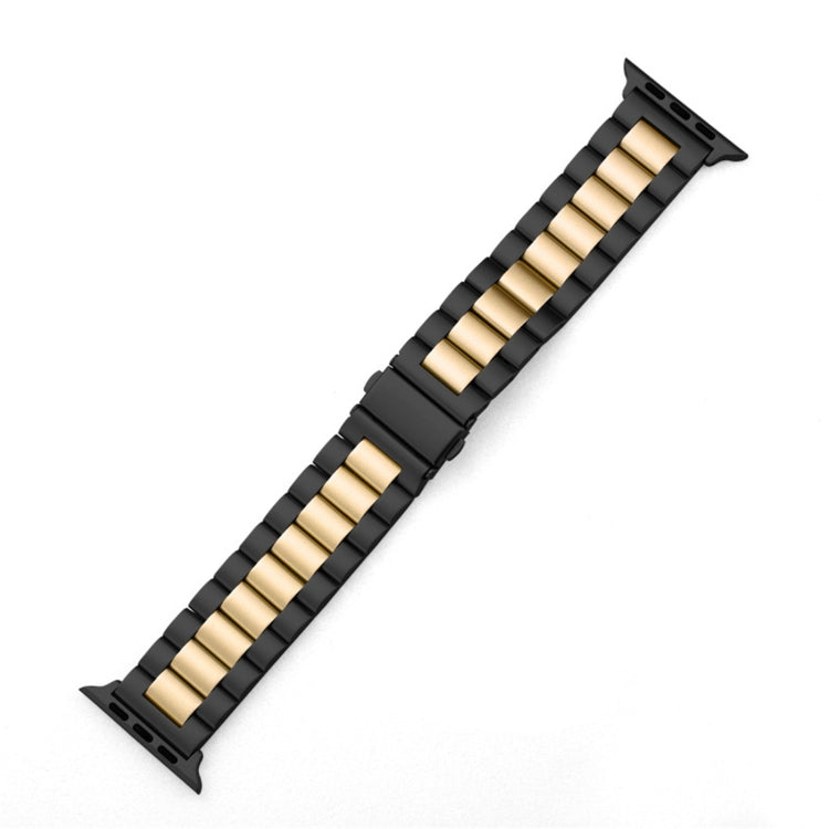 Skorter | Folded Closure 3 Pearls Stainless Steel Watch Band for Apple Watch Ultra 49mm & Watch Ultra 2 49mm / Series 10 46mm / 9 & 8 & 7 45mm / SE 3 & SE 2 & 6 & SE & 5 & 4 44mm / 3 & 2 & 1 42mm (Black Gold)