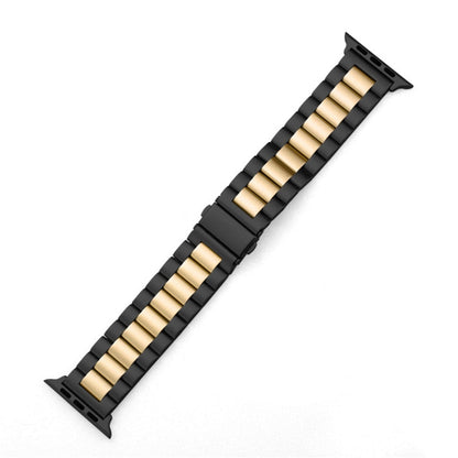 Skorter | Folded Closure 3 Pearls Stainless Steel Watch Band for Apple Watch Ultra 49mm & Watch Ultra 2 49mm / Series 10 46mm / 9 & 8 & 7 45mm / SE 3 & SE 2 & 6 & SE & 5 & 4 44mm / 3 & 2 & 1 42mm (Black Gold)