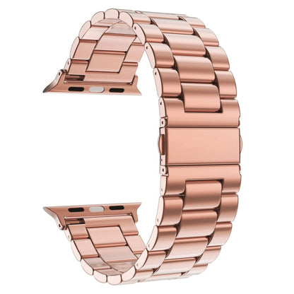 Skorter | Folding clasp 3 pearls stainless steel watch band for Apple Watch Ultra 49mm & Watch Ultra 2 49mm / Series 10 46mm / 9 & 8 & 7 45mm / SE 3 & SE 2 & 6 & SE & 5 & 4 44mm / 3 & 2 & 1 42mm (Rose gold)