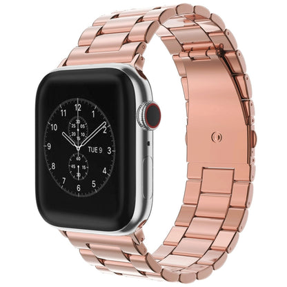 Skorter | Folding clasp 3 pearls stainless steel watch band for Apple Watch Ultra 49mm & Watch Ultra 2 49mm / Series 10 46mm / 9 & 8 & 7 45mm / SE 3 & SE 2 & 6 & SE & 5 & 4 44mm / 3 & 2 & 1 42mm (Rose gold)