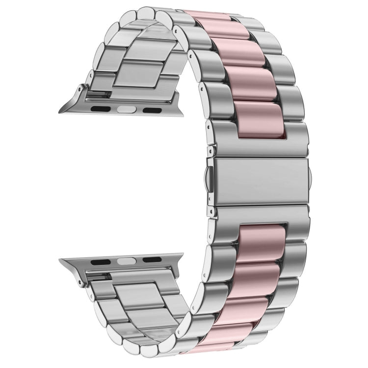Skorter | Folding clasp 3 pearls stainless steel watch band for Apple Watch Ultra 49mm & Watch Ultra 2 49mm / Series 10 46mm / 9 & 8 & 7 45mm / SE 3 & SE 2 & 6 & SE & 5 & 4 44mm / 3 & 2 & 1 42mm (Silver Pink)