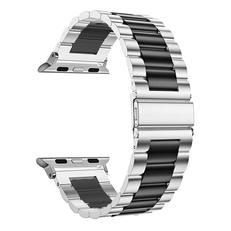 Skorter | Folding closure 3 beads stainless steel watch band for Apple Watch Ultra 49mm & Watch Ultra 2 49mm / Series 10 46mm / 9 & 8 & 7 45mm / SE 3 & SE 2 & 6 & SE & 5 & 4 44mm / 3 & 2 & 1 42mm (Silver Black)