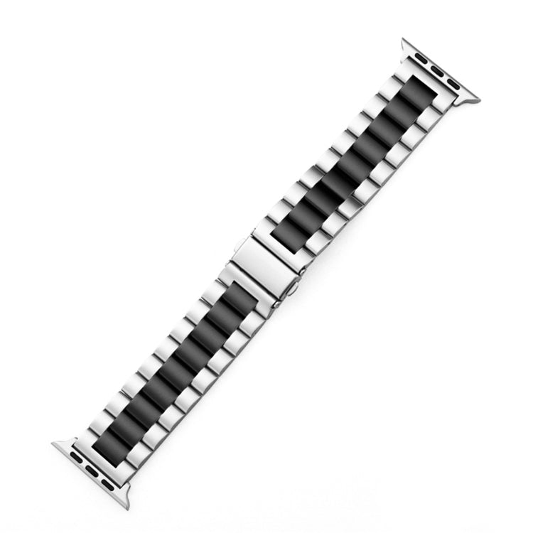 Skorter | Folding closure 3 beads stainless steel watch band for Apple Watch Ultra 49mm & Watch Ultra 2 49mm / Series 10 46mm / 9 & 8 & 7 45mm / SE 3 & SE 2 & 6 & SE & 5 & 4 44mm / 3 & 2 & 1 42mm (Silver Black)