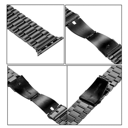 Skorter | Folding closure 3 beads stainless steel watch band for Apple Watch Ultra 49mm & Watch Ultra 2 49mm / Series 10 46mm / 9 & 8 & 7 45mm / SE 3 & SE 2 & 6 & SE & 5 & 4 44mm / 3 & 2 & 1 42mm (Silver Black)