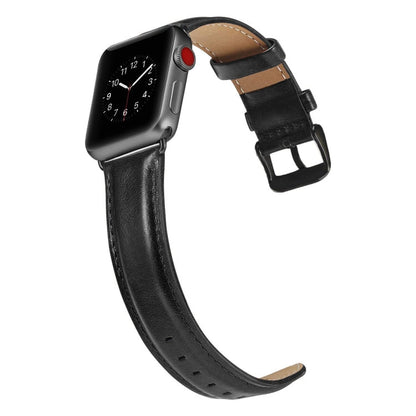 Skorter | Black Buckle Leather Watch Band for Apple Watch Series 10 42mm / 9&8&7 41mm / SE 3&SE 2&6&SE&5&4 40mm / 3&2&1 38mm (Black)
