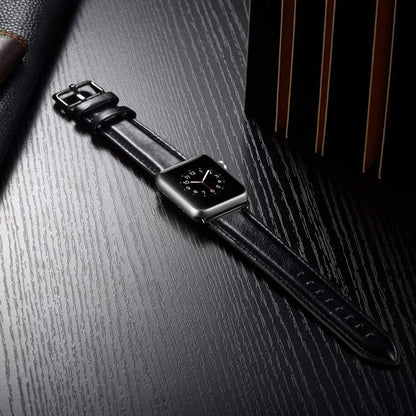 Skorter | Black Buckle Leather Watch Band for Apple Watch Series 10 42mm / 9&8&7 41mm / SE 3&SE 2&6&SE&5&4 40mm / 3&2&1 38mm (Black)