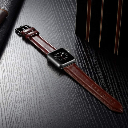 Skorter | Black Buckle Leather Watch Band for Apple Watch Series 10 42 mm / 9&8&7 41 mm / SE 3&SE 2&6&SE&5&4 40 mm / 3&2&1 38 mm (Dark Brown)