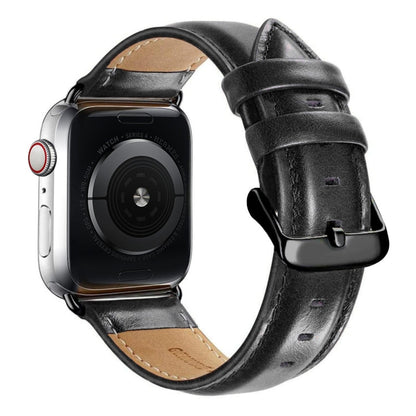 Skorter | Black Buckle Leather Watch Strap for Apple Watch Ultra 49 mm & Watch Ultra 2 49 mm / Series 10 46 mm / 9 & 8 & 7 45 mm / SE 3 & SE 2 & 6 & SE & 5 & 4 44 mm / 3 & 2 & 1 42 mm (Black)