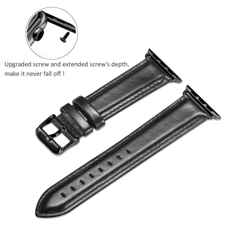 Skorter | Black Buckle Leather Watch Strap for Apple Watch Ultra 49 mm & Watch Ultra 2 49 mm / Series 10 46 mm / 9 & 8 & 7 45 mm / SE 3 & SE 2 & 6 & SE & 5 & 4 44 mm / 3 & 2 & 1 42 mm (Black)