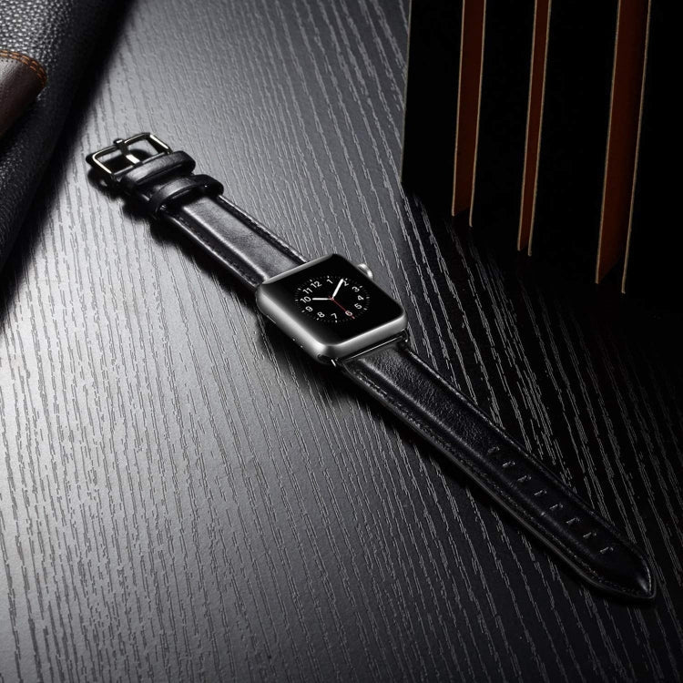 Skorter | Black Buckle Leather Watch Strap for Apple Watch Ultra 49 mm & Watch Ultra 2 49 mm / Series 10 46 mm / 9 & 8 & 7 45 mm / SE 3 & SE 2 & 6 & SE & 5 & 4 44 mm / 3 & 2 & 1 42 mm (Black)