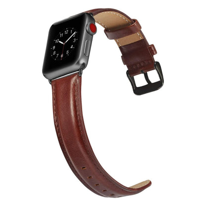 Skorter | Black buckle leather strap for Apple Watch Ultra 49mm & Watch Ultra 2 49mm / Series 10 46mm / 9 & 8 & 7 45mm / SE 3 & SE 2 & 6 & SE & 5 & 4 44mm / 3 & 2 & 1 42mm (Dark brown)