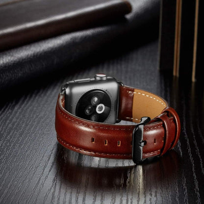 Skorter | Black buckle leather strap for Apple Watch Ultra 49mm & Watch Ultra 2 49mm / Series 10 46mm / 9 & 8 & 7 45mm / SE 3 & SE 2 & 6 & SE & 5 & 4 44mm / 3 & 2 & 1 42mm (Dark brown)