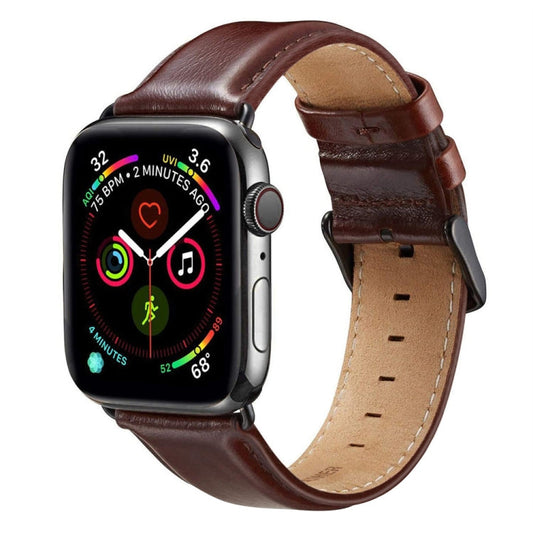 Skorter | Black buckle leather strap for Apple Watch Ultra 49mm & Watch Ultra 2 49mm / Series 10 46mm / 9 & 8 & 7 45mm / SE 3 & SE 2 & 6 & SE & 5 & 4 44mm / 3 & 2 & 1 42mm (Dark brown)