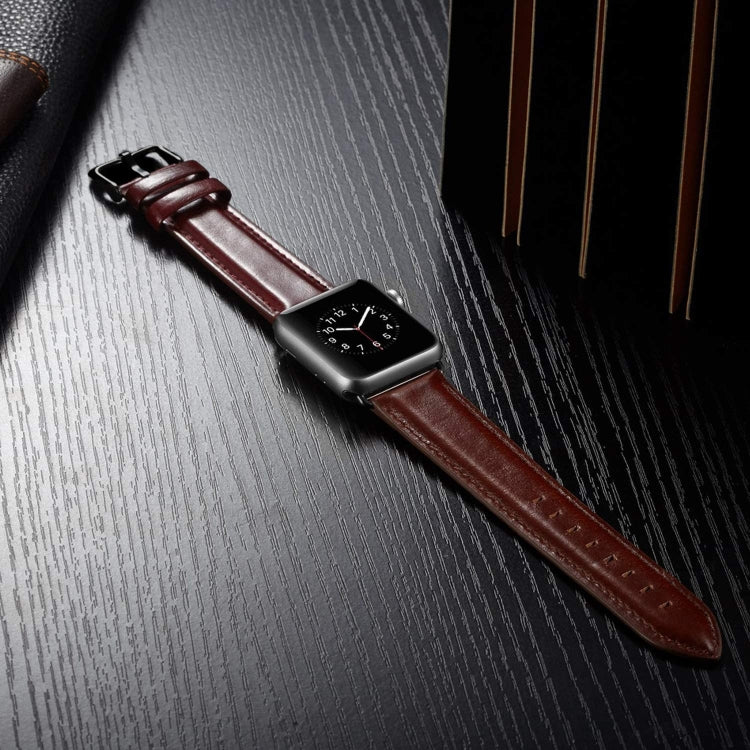 Skorter | Black buckle leather strap for Apple Watch Ultra 49mm & Watch Ultra 2 49mm / Series 10 46mm / 9 & 8 & 7 45mm / SE 3 & SE 2 & 6 & SE & 5 & 4 44mm / 3 & 2 & 1 42mm (Dark brown)