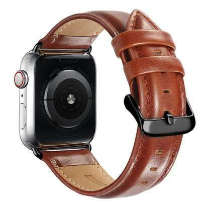 Skorter | Black Buckle Leather Watch Strap for Apple Watch Ultra 49mm & Watch Ultra 2 49mm / Series 10 46mm / 9 & 8 & 7 45mm / SE 3 & SE 2 & 6 & SE & 5 & 4 44mm / 3 & 2 & 1 42mm (Brown)