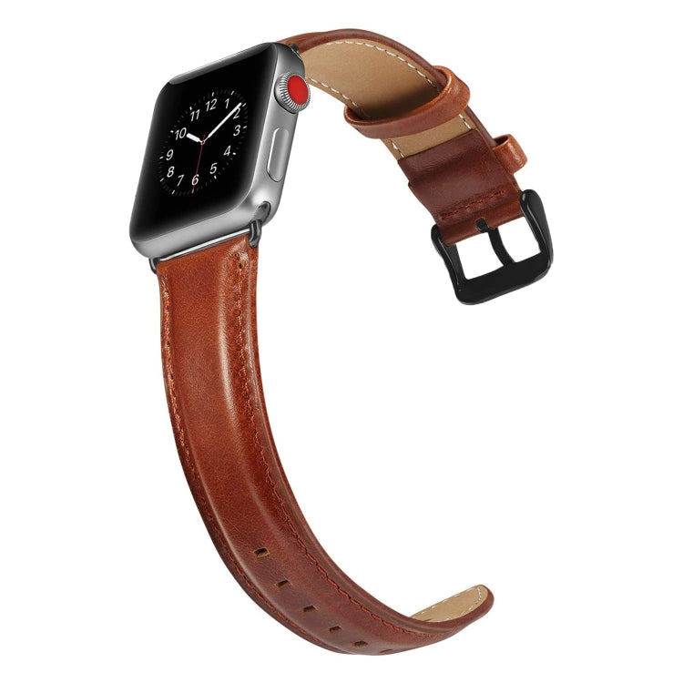 Skorter | Black Buckle Leather Watch Strap for Apple Watch Ultra 49mm & Watch Ultra 2 49mm / Series 10 46mm / 9 & 8 & 7 45mm / SE 3 & SE 2 & 6 & SE & 5 & 4 44mm / 3 & 2 & 1 42mm (Brown)