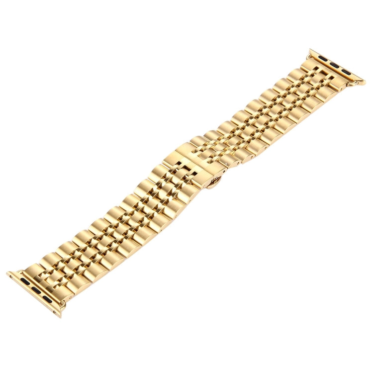Skorter | 22mm Men's hidden butterfly buckle 7 pearls stainless steel watch band for Apple Watch 38mm (Gold)