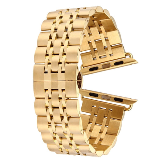 Skorter | 22mm Men's hidden butterfly buckle 7 pearls stainless steel watch band for Apple Watch 38mm (Gold)