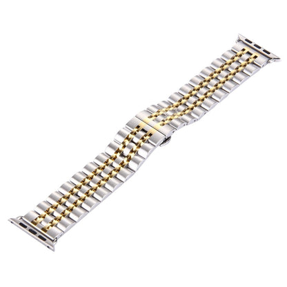 Skorter | 22mm Men Hidden Butterfly Buckle 7 Beads Stainless Steel Watch Band for Apple Watch 38mm(Silver Gold)