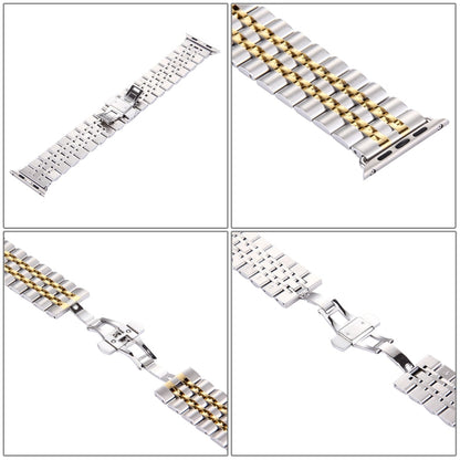 Skorter | 22mm Men Hidden Butterfly Buckle 7 Beads Stainless Steel Watch Band for Apple Watch 38mm(Silver Gold)