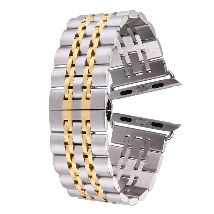 Skorter | 22mm Men Hidden Butterfly Buckle 7 Beads Stainless Steel Watch Band for Apple Watch 38mm(Silver Gold)