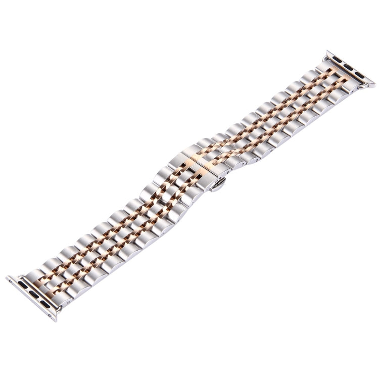 Skorter | 22mm Men Hidden Butterfly Clasp 7 Beads Stainless Steel Bracelet For Apple Watch 38mm (Silver Rose Gold)
