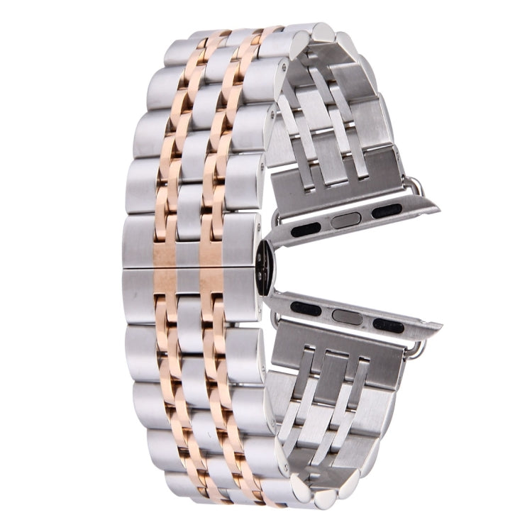 Skorter | 22mm Men Hidden Butterfly Clasp 7 Beads Stainless Steel Bracelet For Apple Watch 38mm (Silver Rose Gold)