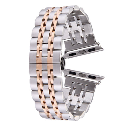 Skorter | 22mm Men Hidden Butterfly Clasp 7 Beads Stainless Steel Bracelet For Apple Watch 38mm (Silver Rose Gold)