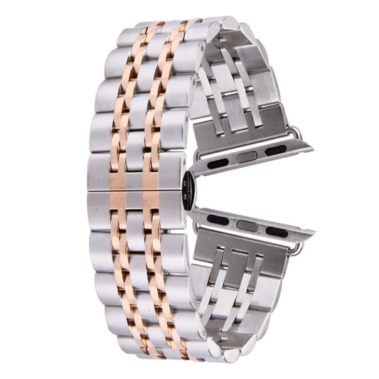 Skorter | 22mm Men Hidden Butterfly Clasp 7 Beads Stainless Steel Bracelet For Apple Watch 38mm (Silver Rose Gold)