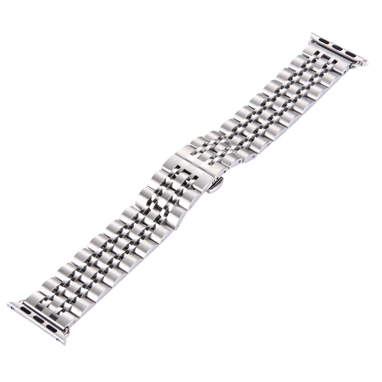 Skorter | 22mm Men's Hidden Butterfly Clasp 7 Pearl Stainless Steel Watch Band for Apple Watch 38mm (Silver)