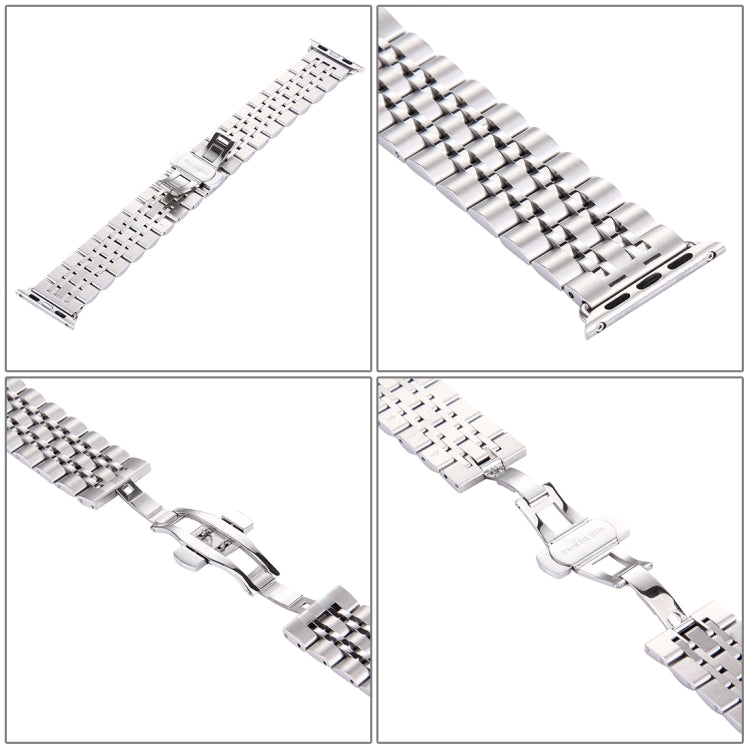 Skorter | 22mm Men's Hidden Butterfly Clasp 7 Pearl Stainless Steel Watch Band for Apple Watch 38mm (Silver)