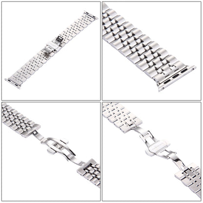 Skorter | 22mm Men's Hidden Butterfly Clasp 7 Pearl Stainless Steel Watch Band for Apple Watch 38mm (Silver)