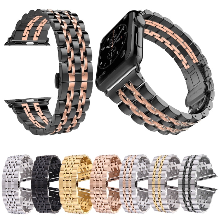 Skorter | 22mm Men Hidden Butterfly Clasp 7 Beads Stainless Steel Bracelet For Apple Watch 38mm (Silver Rose Gold)