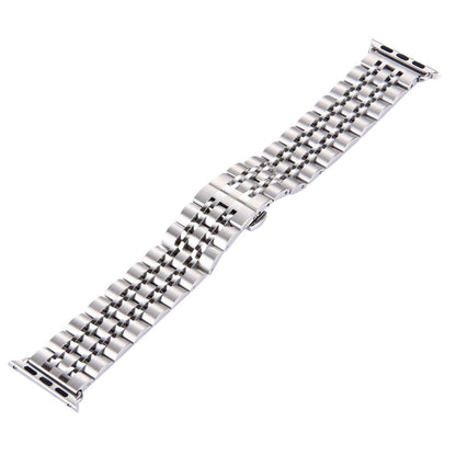 Skorter | 22mm Men's Hidden Butterfly Buckle 7 Pearl Stainless Steel Watch Strap for Apple Watch 42mm (Silver)