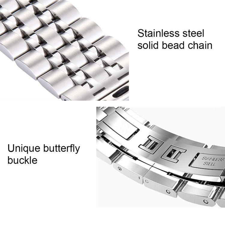 Skorter | 22mm Men's Hidden Butterfly Buckle 7 Pearl Stainless Steel Watch Strap for Apple Watch 42mm (Silver)