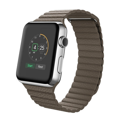 Skorter | For Apple Watch 42mm Loop Magnetic Closure Clips PU Leather Watch Band (Brown)