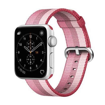 Skorter | For Apple Watch 42mm Striped Woven Nylon Watch Band (Berry Color)