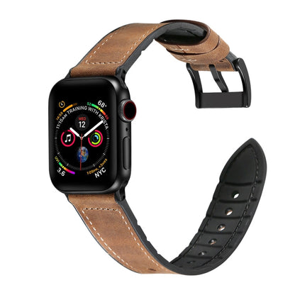 Skorter | Crazy Horse Texture TPU + Stainless Steel Watch Band for Apple Watch Series 7 45mm / 6 & SE & 5 & 4 44mm / 3 & 2 & 1 42mm (Brown)