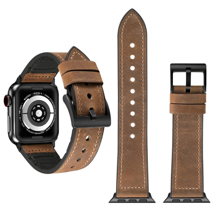 Skorter | Crazy Horse Texture TPU + Stainless Steel Watch Band for Apple Watch Series 7 45mm / 6 & SE & 5 & 4 44mm / 3 & 2 & 1 42mm (Brown)