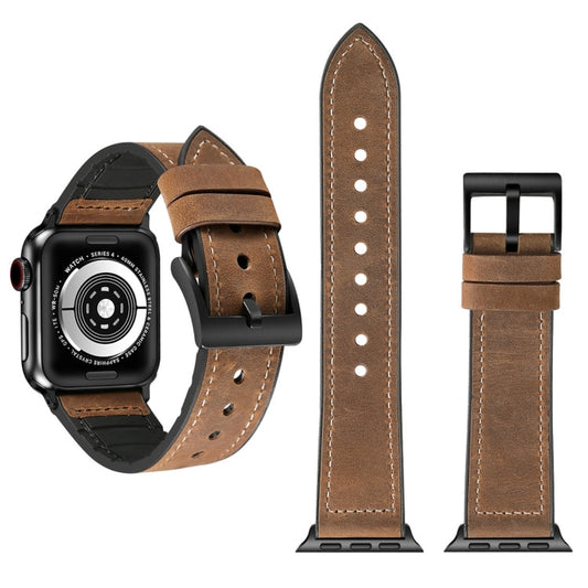 Skorter | Crazy Horse Texture TPU + Stainless Steel Watch Band for Apple Watch Series 7 45mm / 6 & SE & 5 & 4 44mm / 3 & 2 & 1 42mm (Brown)
